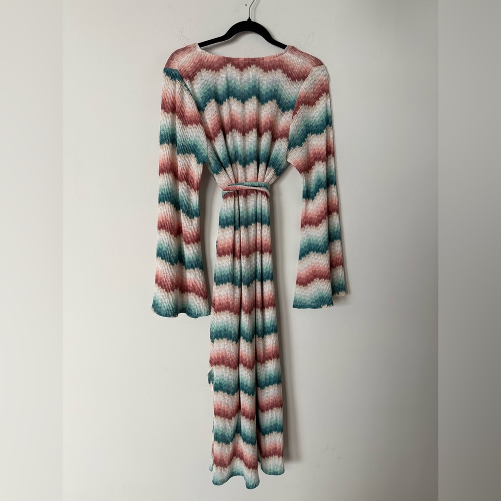 Show Me Your Mumu Chevron Stripe Knit Midi Dress with Tie & Bell Sleeves - Picture 2 of 7
